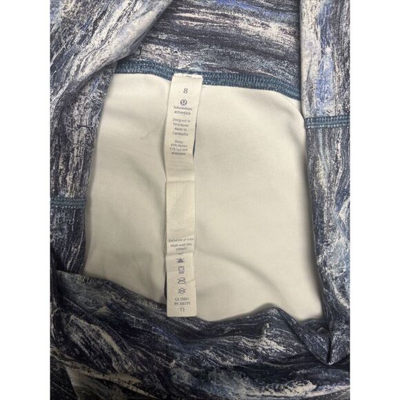 Lululemon Women's Abstract Striped Blue Green High Waist Ankle Leggings Size 8 - Picture 7 of 10